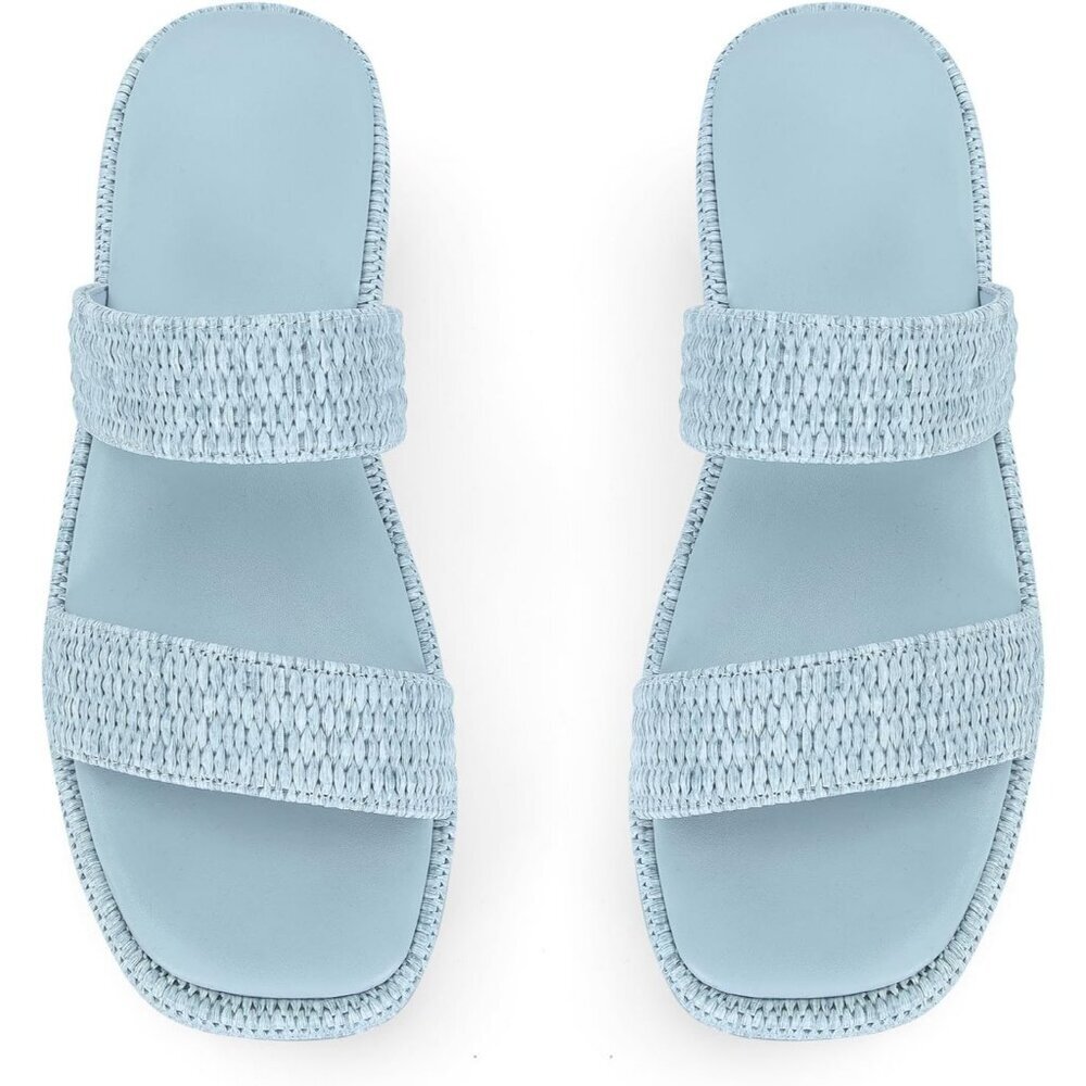 Women's Light Blue Espadrilles Slip On Summer Beach Vacation Open Sandals Shoes - Picture 7 of 7